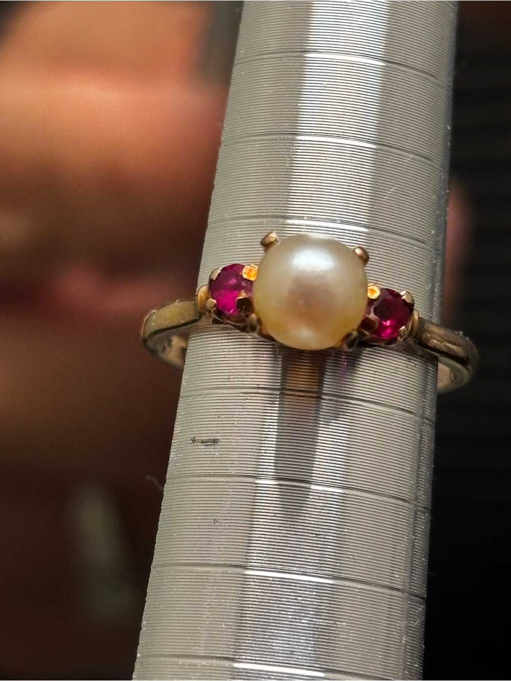 10k Pearl and Ruby Accent Gold Ring - Pearl Pink size 5